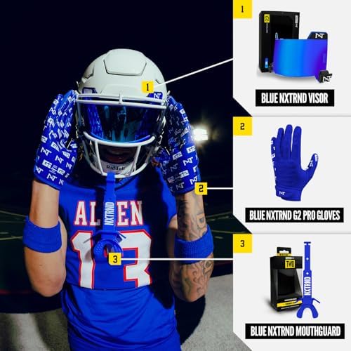 Nxtrnd Two Football Mouth Guard, Football Mouthpiece with Strap, Fits Adult & Youth (Blue)