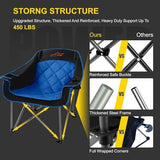 FAIR WIND Oversized Padded Camping Chair Heavy Duty Quad Fold Arm Chair Portable for Outdoor - Support 450LBS, Blue