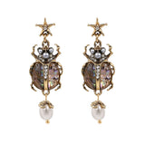 Beetle Earrings for Women, Cubic Zirconia Insect Drop Earrings, Cute Funny Jewelry