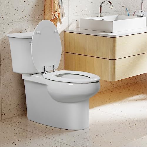 White Round Toilet Seat Natural Wood Toilet Seat with Zinc Alloy Hinges, Easy to Install also Easy to Clean, Scratch Resistant Toilet Seat by Angol Shiold (Round, White)