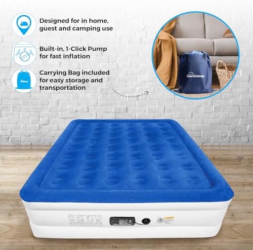 SoundAsleep Dream Series Luxury Air Mattress with ComfortCoil Technology & Built-in High Capacity Pump for Home & Camping- Double Height, Adjustable, Inflatable Blow Up, Portable - King Size