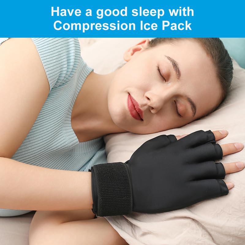 highco Compression Hand Ice Pack Glove for Arthritis Pain Relief,Adjustable Wrist Strap Ice Pack Wrap for Hand and Fingers,Cooling Ice Packs Glove for Women and Men,Tendonitis, Swelling,Black