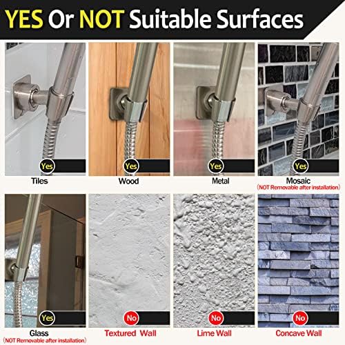 Shower Head Holder All Metal Handheld Shower Wand Bracket Adhesive Shower Wall Mount Holder Brass Shower Spray Holder Brushed Nickel, Drill Free Glue Installation