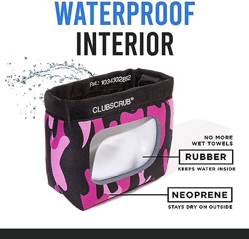 Golf Club and Golf Ball Cleaning Bag, Waterproof Clean Face Technology Liner, Detachable Clip, Machine Washable, Cleans Club Grooves, Dry Exterior (Neoprene or Microfiber Option Available)