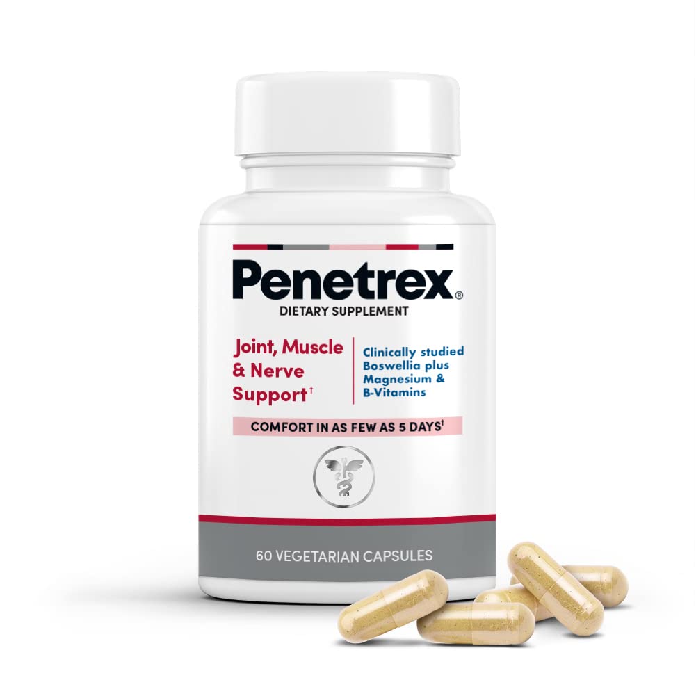 Penetrex Clinically Studied Magnesium Glycinate Supplement for Joint, Muscle & Nerve Support - Comfort in 5 Days with Advanced Boswellia Serrata Extract, Vitamin D, B, C (60 Count - 1 Month Supply)