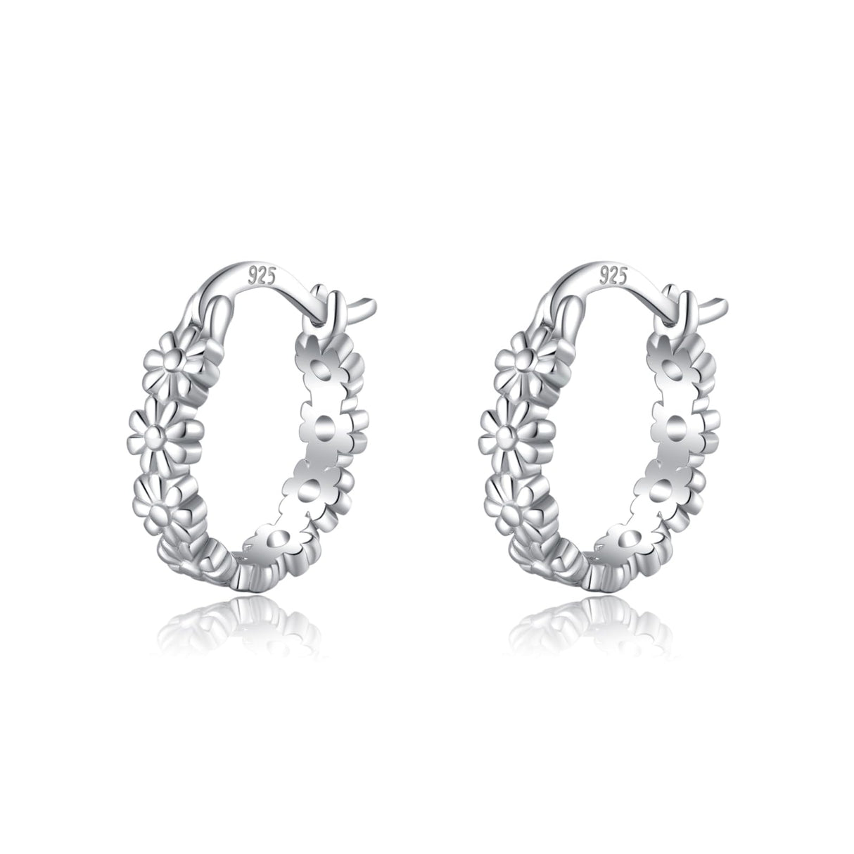 SLUYNZ Solid 925 Sterling Silver Daisy Flower Hoop Earrings for Women Teen Girls Cluster Flower Hoop Earrings (A-Sterling Silver)