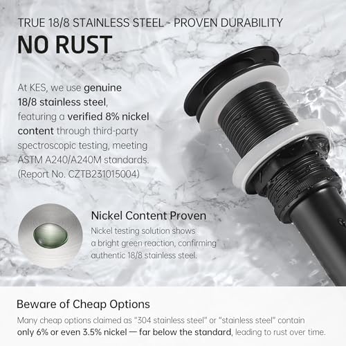 KES Bathroom Sink Drain Without Overflow Vessel Sink Lavatory Vanity Pop Up Drain Stopper Matte Black, All Metal Rustproof Brass and 304 Stainless Steel, S2008D-BK