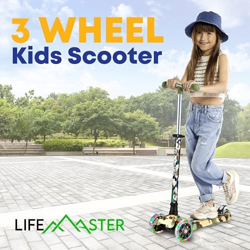 Kids Scooter – Children and Toddler 3 Wheel Kick Scooter – LED Wheel Lights Illuminate When Rolling– Adjustable Handlebar – Indoor and Outdoor
