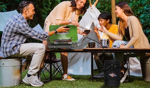 Flame King Gas Hauler Kit - Insulated Protective Carry Case, 5LB Propane Tank and Adapter Hose for Camping and Outdoor Adventures, Black/White