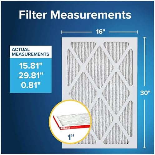 Filtrete 16x30x1 AC Furnace Air Filter, MERV 11, MPR 1000, Micro Allergen Defense, 3-Month Pleated 1-Inch Electrostatic Air Cleaning Filter, 4 Pack (Actual Size 4-Pack 29.813x15.813x0.656 in)