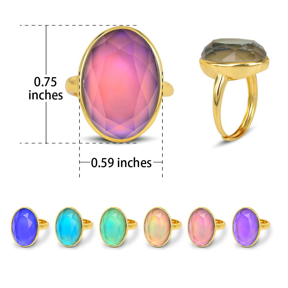 FUN JEWELS 18K Gold Plated Color Change Mood Ring for Women Adjustable