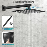 Black Shower Faucet Set, Rainfall Shower System with Square Shower Head and Handle Set, Wall Mounted Shower Fixtures, Full Metal Trim Repair Kit 12 inch Matte Black (With Shower Valve)
