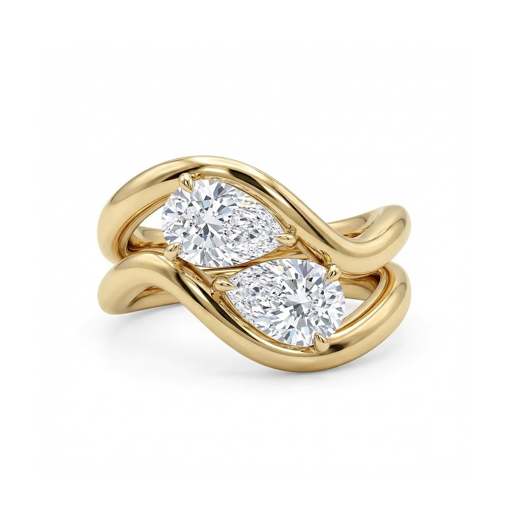 Coolkin 14K Gold/Silver Plated Stackable Engagement Rings Set for Women Trendy Wave Design Cubic Zirconia CZ Wedding Bands Promise Rings for Women Size 6-10 (Gold-4, 7)