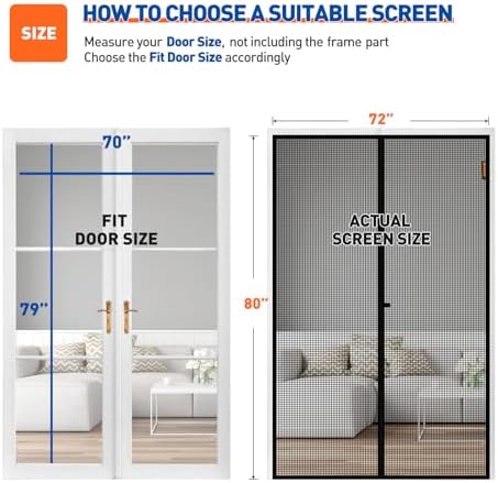 MAGZO Magnetic Screen Door Fit Door Size 70 x 79 Inch, Screen Size 72" x 80" Polyester Mesh with Heavy Duty Magnet, Black