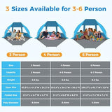 Gorich Portable Beach Tent for 3-6 Person with UPF 50+ UV Protection, Lightweight & Foldable Sun Shelter with 5 Sand Bags, Easy Setup Windproof Beach Umbrella Sun Shade