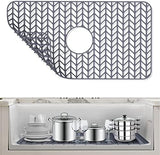 AWOKE Sink Protectors for Kitchen Sink - 26"x 14" Sink Mat - Heat-resistant Easy-clean Silicone Sink Mat - for Protection of Stainless Steel Sink - with Center Drain (Grey),Kitchen Sink Accessories