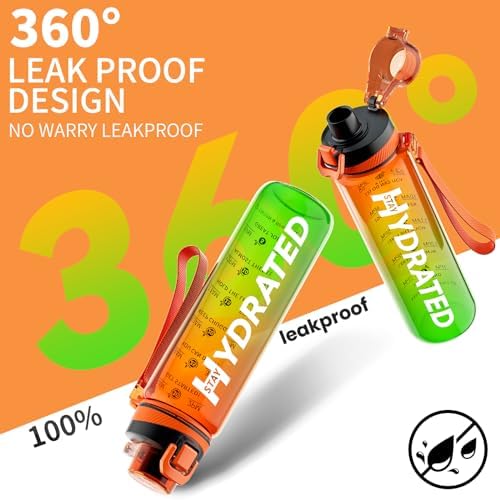 Water Bottle, 32 oz Motivational Water Bottles with Time Marker-Tritan & BPA Free, Sports Water Bottle with Time to Drink & Strap, Wide Mouth, Leakproof -Gift for Christmas Gym Fitness & Outdoor
