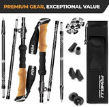 Foxelli Lightweight Trekking Poles – Compact Walking Sticks with Quick Locks, Ergonomic Cork Grip & All-Terrain Accessories – Adjustable Collapsible Poles for Travel & Hiking