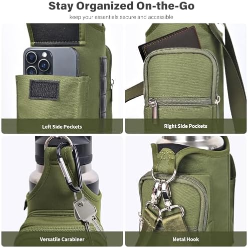 icolor Magnetic Gym Bag Water Bottle Carrier Holder with Phone Pockets & Shoulder Strap,5 Built-in Magnets Gym Bottle Pouch Sleeve,Magnetic Bag Gym Accessories Organizer for Men Women