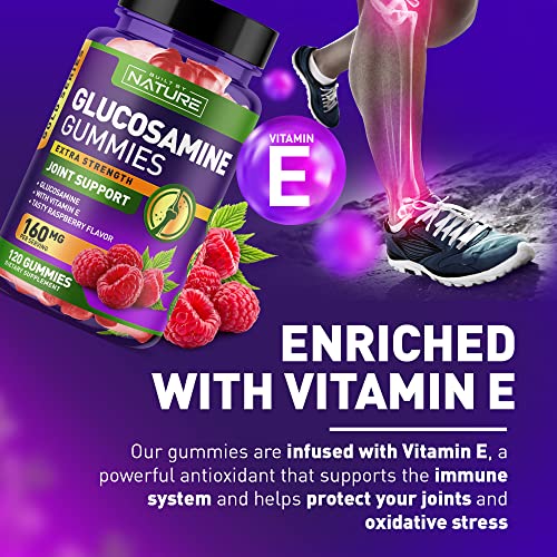 Glucosamine Gummies with Vitamin E - Advanced Joint Support Gummy Supplement, High Potency Antioxidant & Inflammatory Response, Comfort for Back, Knees, Hands, Non GMO, 120 Extended Delivery Gummies