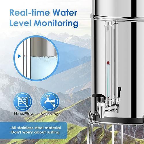 Purewell 8-Stage 0.01μm Ultra-Filtration Water Filter System, 304 Stainless Steel Countertop System with 4 Filters, Metal Water Level Spigot and Stand, Reduce Fluoride and Chlorine, 2.25G, PW-OB-CF