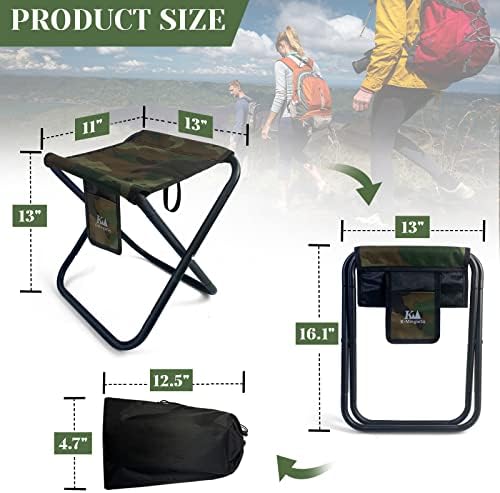 Upgraded Portable Folding Stool, 13 Inch Camping Stool for Adults Fishing Hiking Gardening and Beach with Carry Bag, Hold Up to 450lbs[Camo]