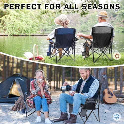 Heated Folding Camping Chair Portable for Outdoor Sports, Fully Padded Heated Lawn Chair Support 400lbs, Collapsible Heated Camp Chair with 3 Heat Levels for Outside, Gray(2 Battery Pack Required)