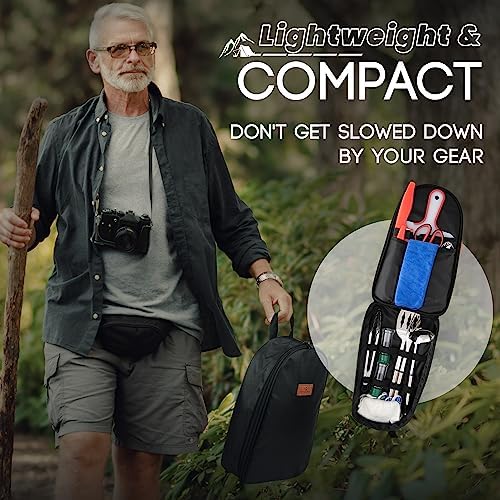 Camping Utensils Set, 21pcs Camp Cooking Kit with BBQ Tools, Knife Set & Spice Kit – Heat-Resistant Cutting Board, Dishwasher-Safe Cutlery for Outdoor, Hiking, Backpacking