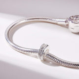 925 Sterling Silver Spacer Charm Bead for Pandora Charms Bracelets (4pcs Clear CZ Stoppers)