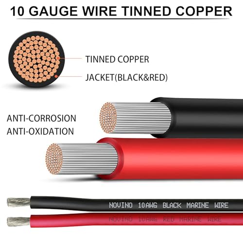 10 Gauge Marine Wire 10 AWG Marine Grade Wire Include 10 Gauge 30FT Red & 30FT Black,10AWG Tinned Copper Boat Electrical Cable for Automotive Boat Speakers Lighting Solar Outdoor RV Camper Trailer