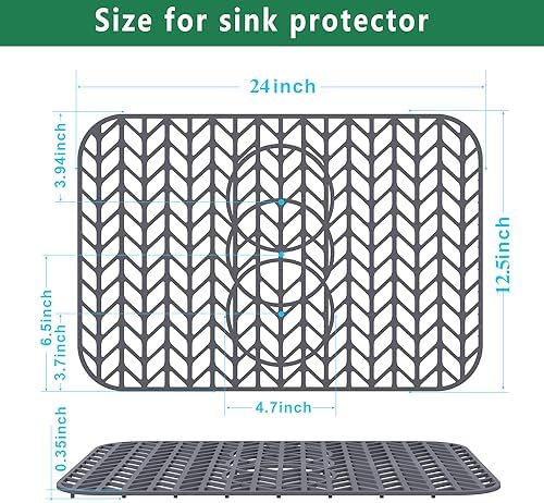 GUUKIN Sink Protectors for Kitchen Sink 19x13 & 24x12.5 & 13x11 & 26x14 & 28x14 & 29x15, Large Silicone Mats Grid for Bottom of Farmhouse Stainless Steel (24x12.5 with 3 Reserved Holes)