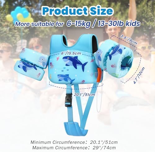 HeySplash Toddler Swim Vest, Toddler Floaties Fit 13-30 Lbs, Puddle Kids Jumper with Adjustable Strap, Pool Float Jacket Arm Floaties Baby Floatie Water Wing, Pool Sea Swimming Aid