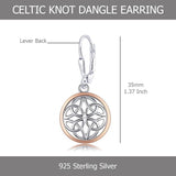 LeCalla 925 Sterling Silver Celtic Knot Earrings | Two-Tone Jewelry | Lightweight Celtic-Knot Leverback Drop Dangle Earring for Women - 35mm
