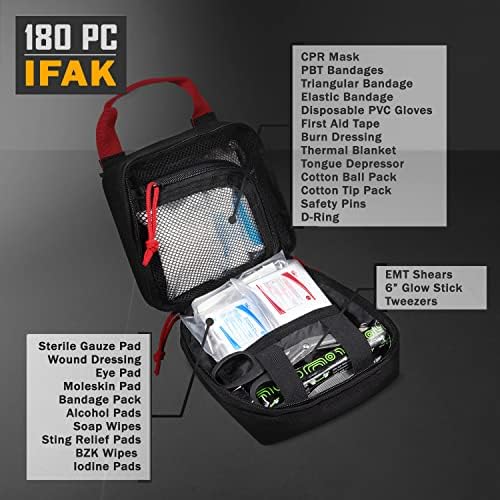 Everlit 180 Pieces Tactical First Aid Kit IFAK Molle EMT Pouch Outdoor Camping Emergency Kits for for Camping Boat Hunting Hiking Home Car Earthquake and Adventures Black
