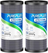 PUREPLUS 5 Micron 10" x 4.5" Whole House CTO Coconut Shell Activated Carbon Water Filter Replacement Cartridge for Dupont WFHDC8001, CB-BB-10, GE FXHTC, GXWH40L, GXWH35F, GNWH38S, CTO10BB, 2PACK