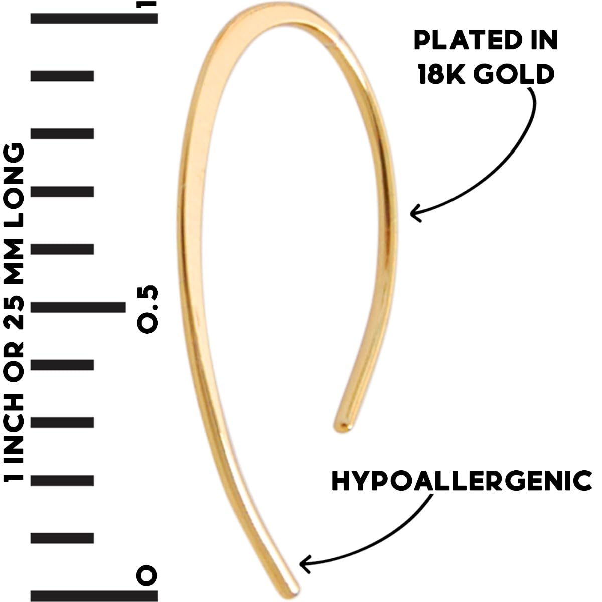 Upside Down Hoop Earrings - 18K Gold Plated Wire Threader Hoops for Women