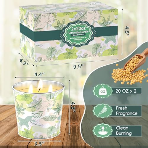 WarmEmbrace Citronella Candles Outdoor & Indoor, 40oz Large Citronella Candle 200H Burning Long Lasting, Soy Scented, 3-Wick Natural Soy Wax for Patio, Garden, Backyard, Camping, Cookout