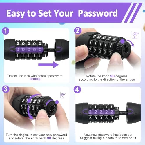 NDakter Bike Chain Lock, 5 Digit Combination Heavy Duty Anti Theft Bicycle Chain Lock,2.62/3.2/4.27/5/6Ft Long Security Resettable Bike Locks for Bike, Bicycle, Scooter, Door, Gate, Fence-4/6mm Thick