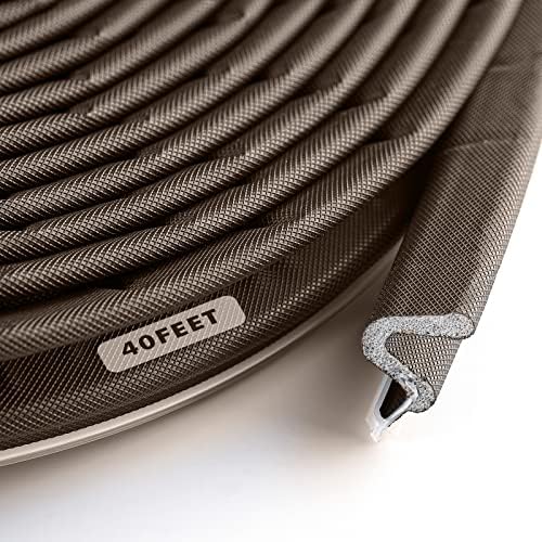 BBTO Weather Stripping Door Seal Strip Kerf Soundproof Strip V-Shaped Q Foam Weather Stripping Exterior Door Frame for Summer Windows Large Gap Seal and Easy Installation(40 Feet,Brown)