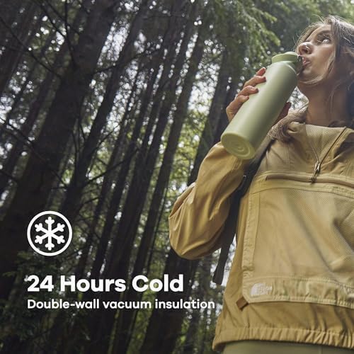 Hydro Flask 24 Oz Stainless Steel Standard Mouth Water Bottle with Flex Straw Cap and Double-Wall Vacuum Insulation