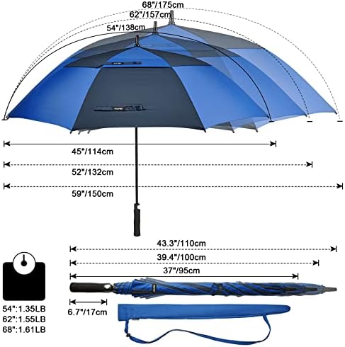 G4Free 47/54/62/68 Inch Automatic Open Golf Umbrella Oversize Extra Large Double Canopy Vented Windproof Waterproof Stick Umbrellas