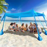 Rhino Valley Beach Tent Sun Shelter, Beach Canopy Tent Sun Shade UPF50+ Protection with 8 Sandbags 4 Stability Poles, Outdoor Beach Shade Canopy for Beach, Camping, Fishing