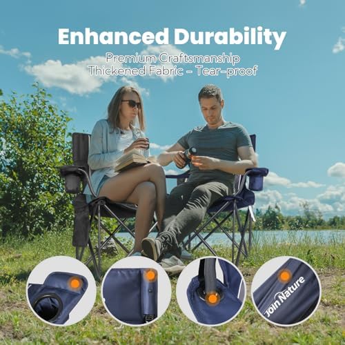 Outdoor Large Camping Chairs for Adults, Heavy Duty Camp Chair Support 800lbs, King Kong Folding Chairs with Padded and Pocket for Outside, Sports, Lawn, Built Durable and Reliable, Blue