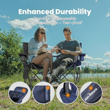 Outdoor Large Camping Chairs for Adults, Heavy Duty Camp Chair Support 800lbs, King Kong Folding Chairs with Padded and Pocket for Outside, Sports, Lawn, Built Durable and Reliable, Blue