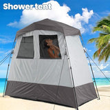 Camping Shower Tent Deluxe Changing Room Easy Set Up Privacy Shelter,Large Toilet Tent 2 Rooms with Floor Drain Design for Beach, Camping,Hiking with Stakes and Ropes for Stability