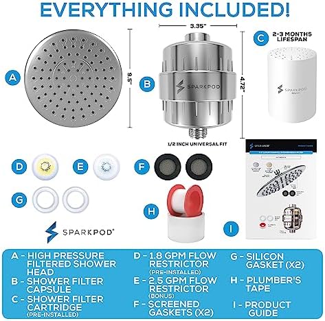 SparkPod Luxury Filtered Shower Head Set 23 Stage Shower Filter - Reduces Chlorine and Heavy Metals - High Pressure Showerhead Filter (9.5" Round, Luxury Polished Chrome)