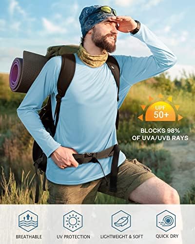 Roadbox Mens UPF 50+ UV Sun Protection Shirts Outdoor Long Sleeve SPF Rash Guard for Fishing Hiking Swimming Running