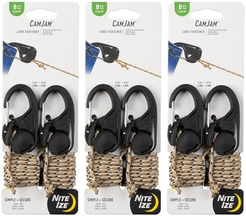 Nite Ize CamJam Cord Tightener with 8 Foot Rope - 6 Count (3 Pack)