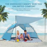 Elegear Beach Tent Sun Shelter with Canopy, 4-5 Person Pop Up Beach Tent, Easy Setup UPF 50+ UV Protection Portable Lightweight Double Silver Coating Beach Cabana Sun Shade Shelter - Sky Blue