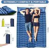 Double Sleeping Pad for Camping- Self Inflating 4"" Extra-Thick with Pillow Built-in Foot Pump Inflatable Sleeping Mat for Backpacking, Hiking, Traveling, Tent